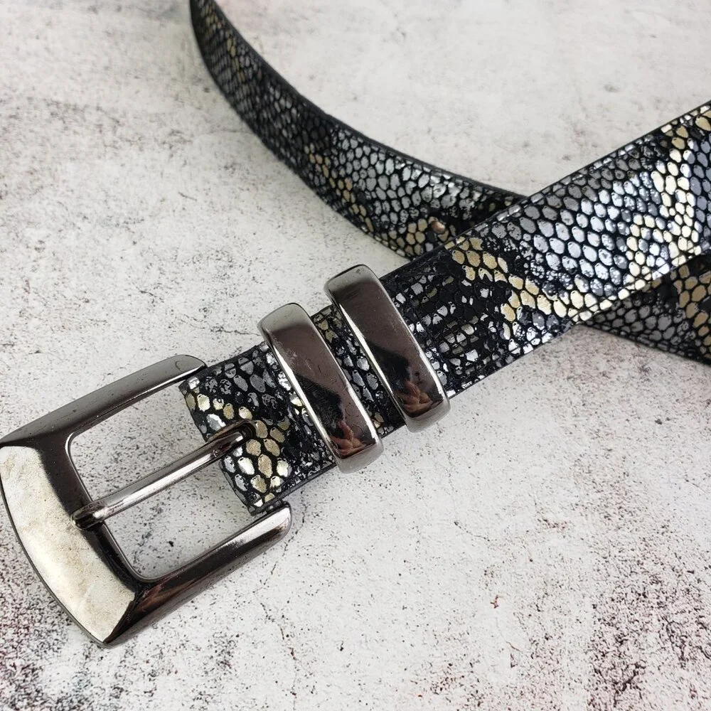 Vintage Elite Fresno Ca Leather Belt Snakeskin Python Metallic size L